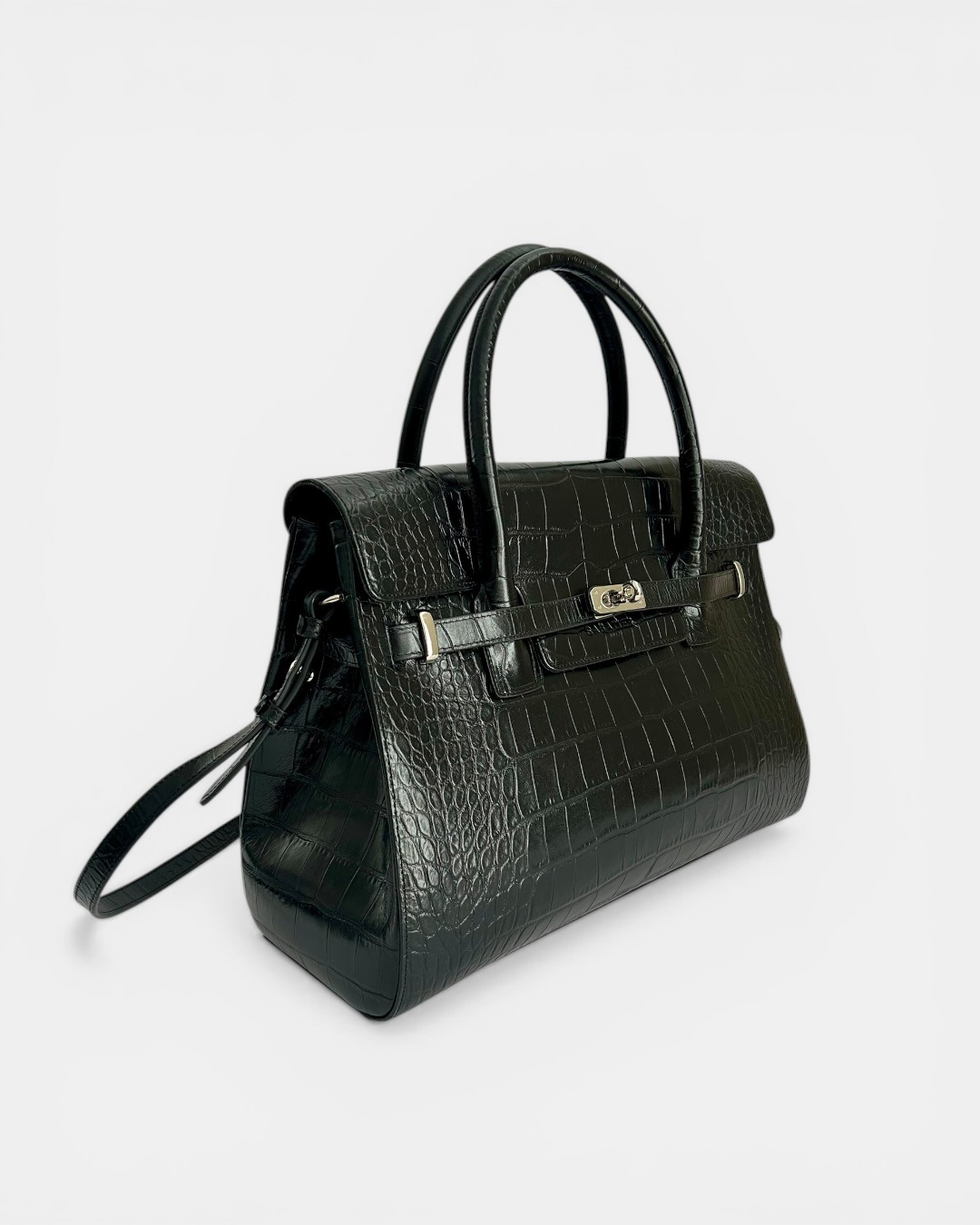 BELLECOUR 617 BLACK CROCO <br> Black croco embossed leather - Image 5